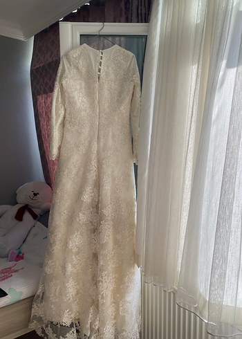 Parlak Beyaz Vintage A-Line Uzun Kollu Gelinlik - Görsel 4