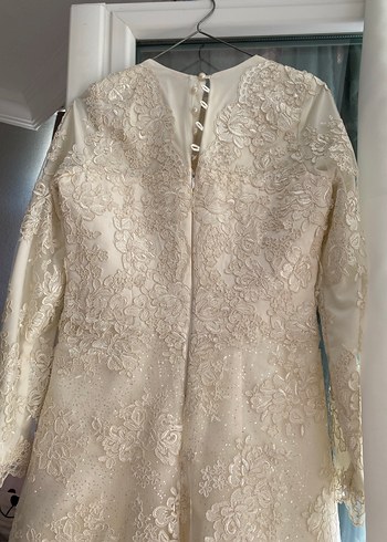 Parlak Beyaz Vintage A-Line Uzun Kollu Gelinlik - Görsel 6