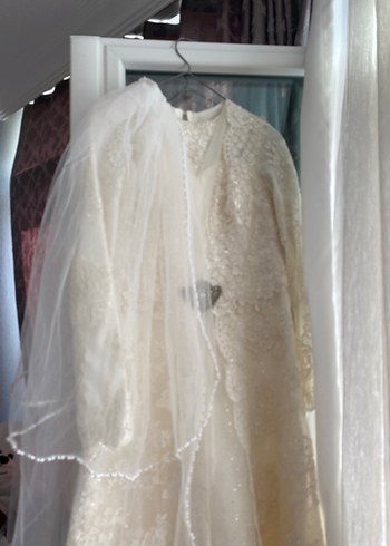 Parlak Beyaz Vintage A-Line Uzun Kollu Gelinlik - Görsel 3