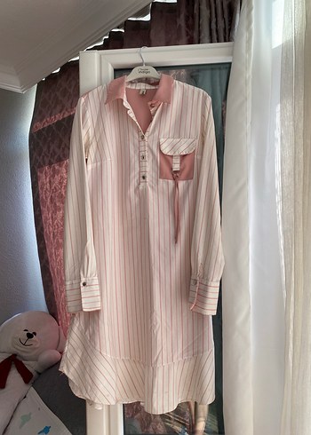 Pembe Çizgili Pamuklu Hamile Tunik - Görsel 2