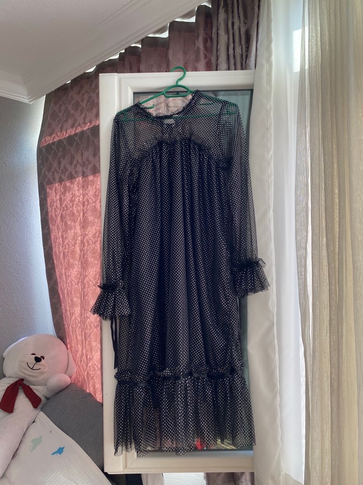 Siyah Uzun Kollu Fırfırlı Gotik Elbise - Görsel 2