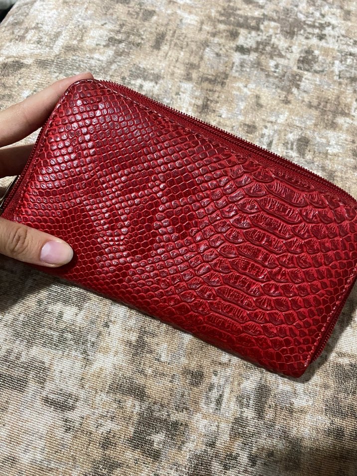 Kırmızı Yılan Desenli Deri Kadın Cüzdan - Görsel 2