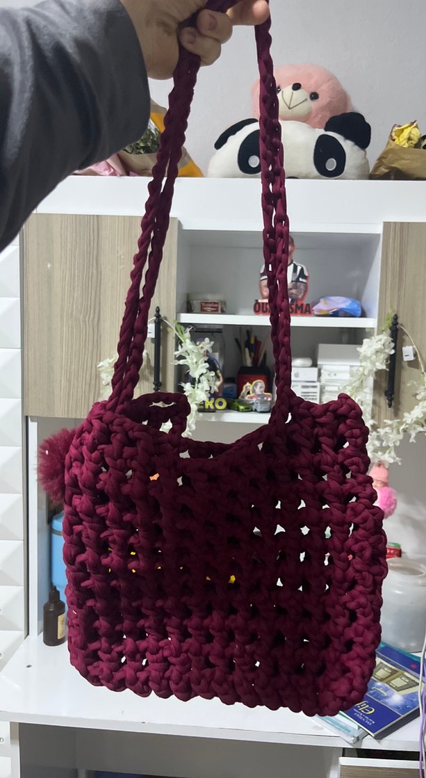 Bordo Örgü Kadın Çanta - Görsel 3