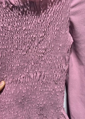 Pudra Renk Straplez Uzun Kollu Bluz - Görsel 3