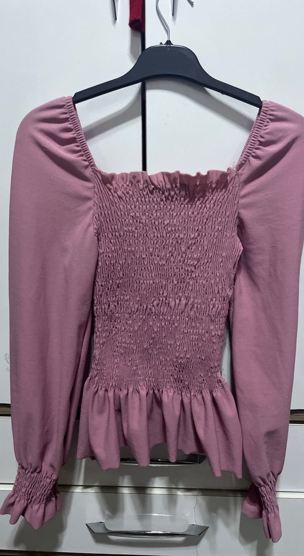 Pudra Renk Straplez Uzun Kollu Bluz - Görsel 4