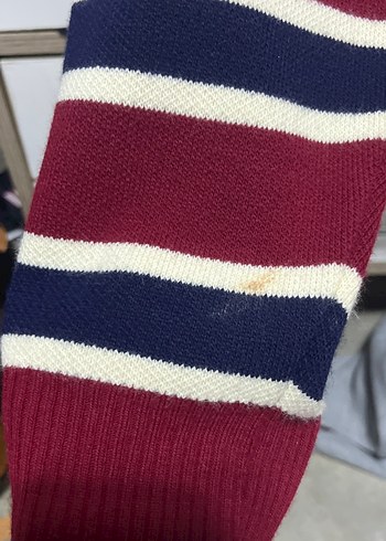 Düğmeli Bordo Çizgili Kadın Triko - Görsel 2