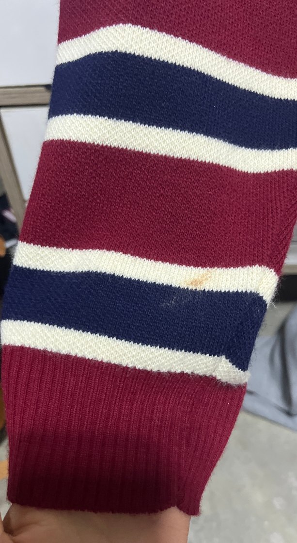 Düğmeli Bordo Çizgili Kadın Triko - Görsel 2