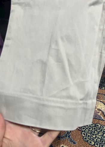 Gri Düğmeli Keten Kadın Pantolon - Görsel 3