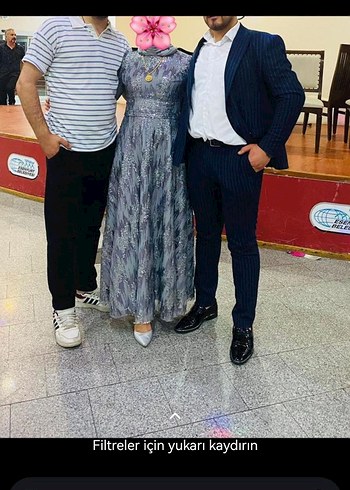 l Beden gri Renk Uzun Kollu Gri Desenli Abiye Elbise