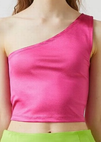 Tek Omuzlu Pembe Mini Crop Top