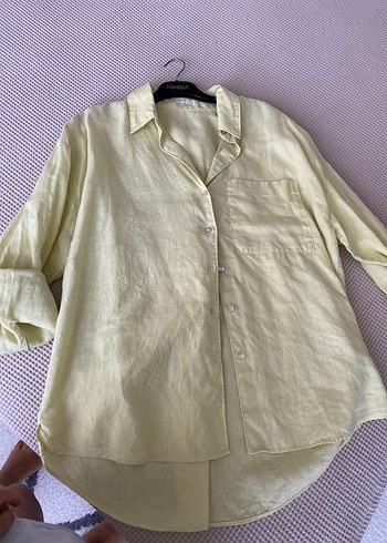 m Beden sarı Renk Sarı Oversize Keten Kadın Gömlek