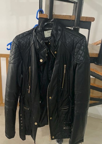 40 Beden Kadın Siyah Deri Biker Ceket