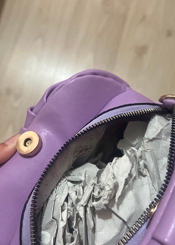 Beden mor Renk Beyaz Kemerli Pastel Mor Kadın Çanta