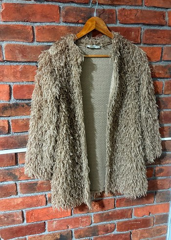 Bej Kadın Midi Boy Yumuşak Tüylü Kaban - Görsel 3