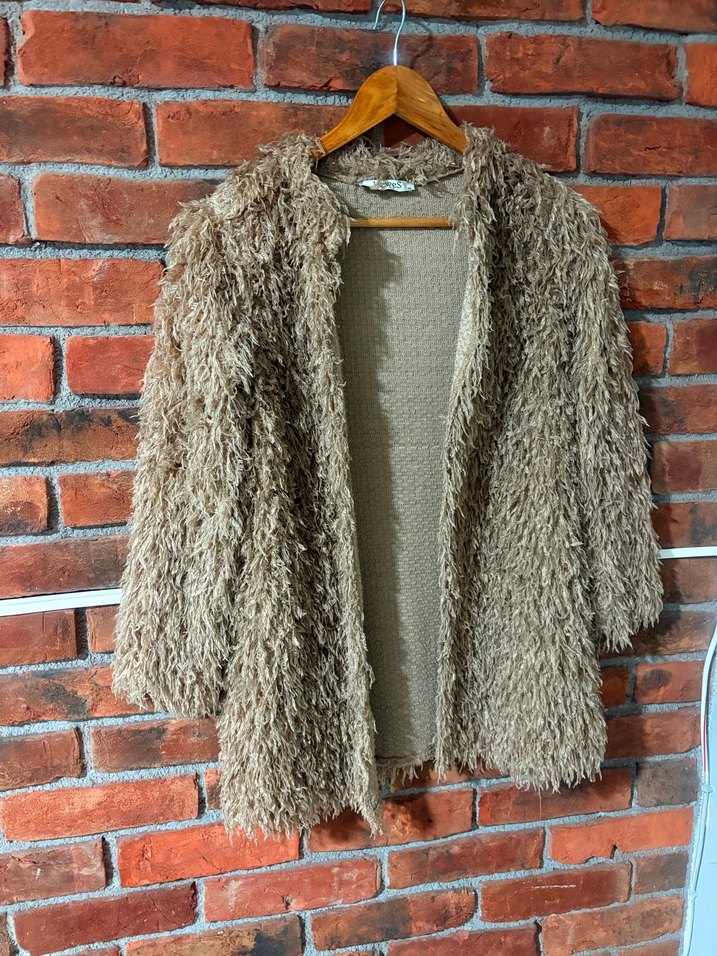 Bej Kadın Midi Boy Yumuşak Tüylü Kaban - Görsel 3