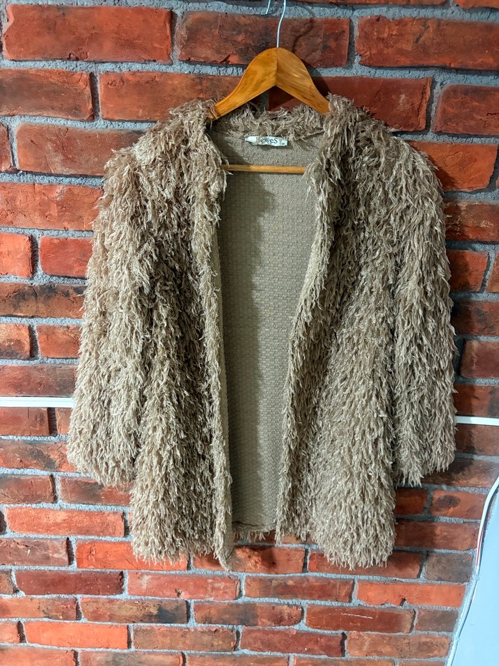 Bej Kadın Midi Boy Yumuşak Tüylü Kaban - Görsel 2