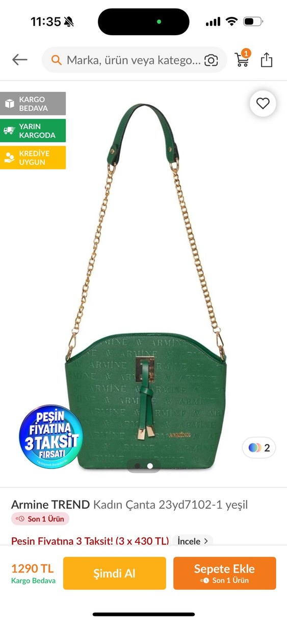 Zincir Detaylı Yeşil Deri Kadın Çanta - Görsel 2