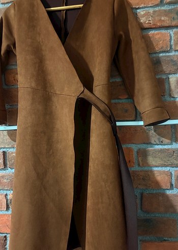 Kahverengi Süet Kemerli Kadın Trençkot - Görsel 2