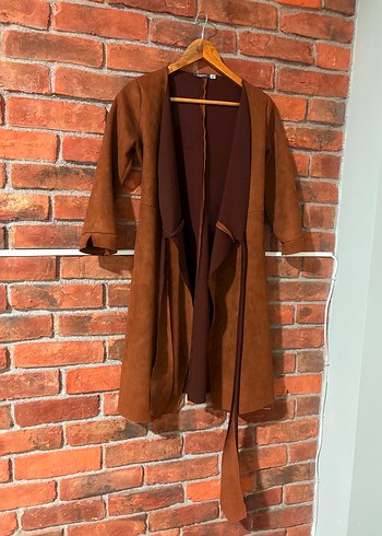 Kahverengi Süet Kemerli Kadın Trençkot - Görsel 6