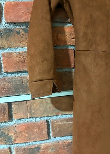 Kahverengi Süet Kemerli Kadın Trençkot - Görsel 4