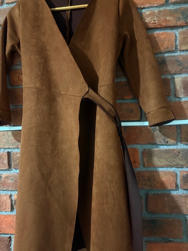 Kahverengi Süet Kemerli Kadın Trençkot - Görsel 2