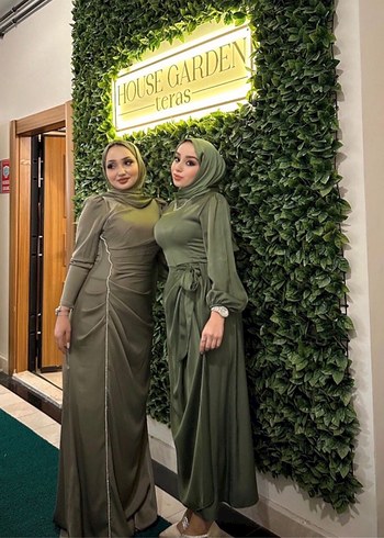 Haki Uzun Kol Drapeli Kadın Elbise - Görsel 2