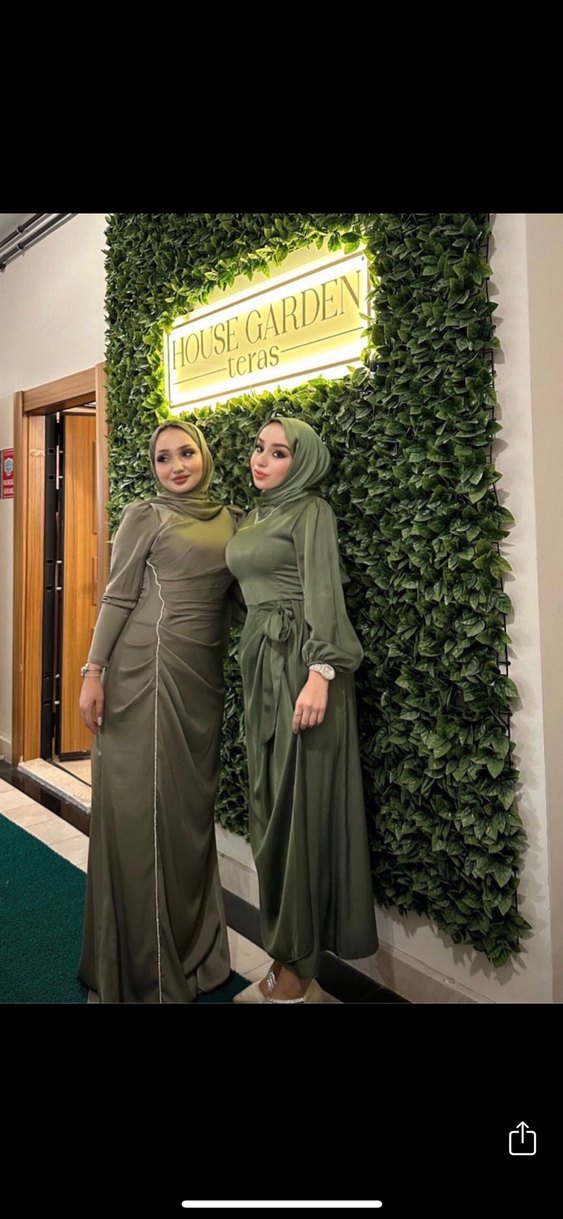 Haki Uzun Kol Drapeli Kadın Elbise - Görsel 2