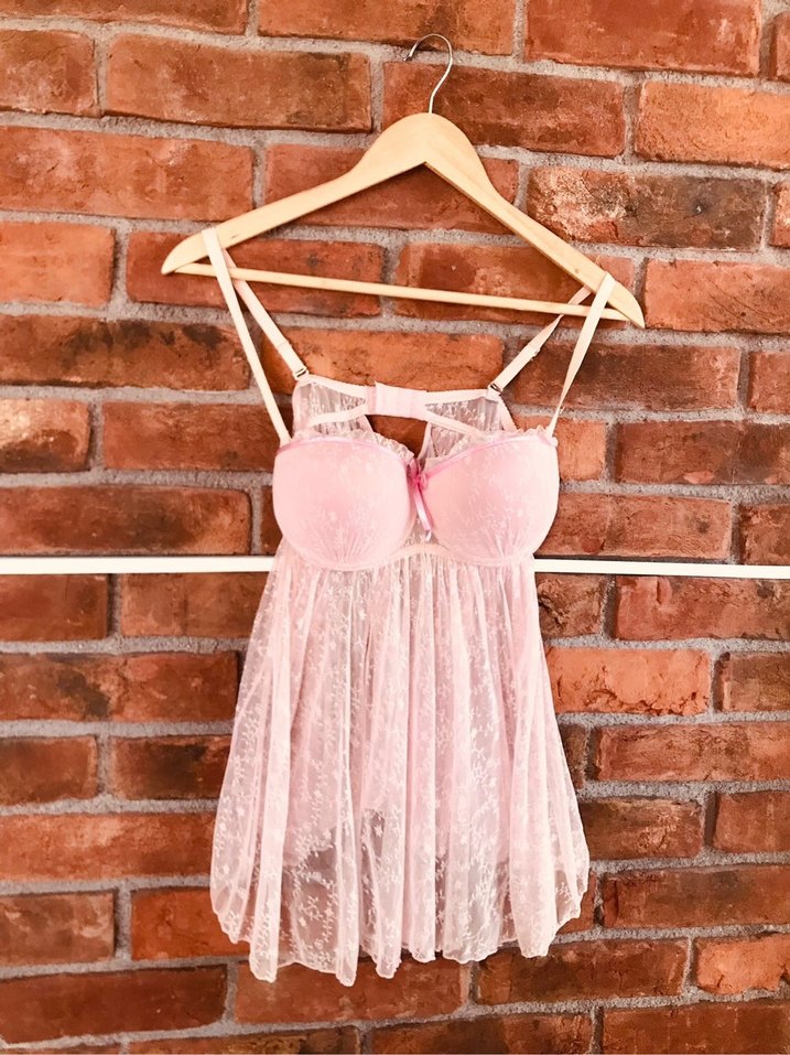 Pembe İp Askılı Mini Kadın Gecelik - Görsel 2