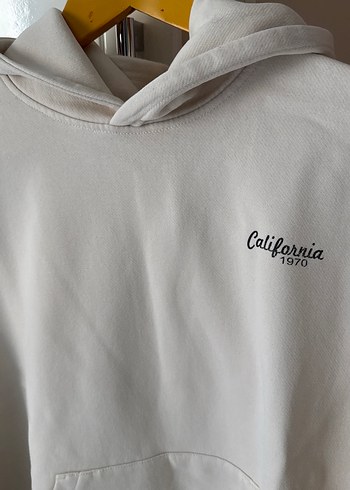 Kadın Beyaz Kapüşonlu Sweatshirt California Baskılı - Görsel 4