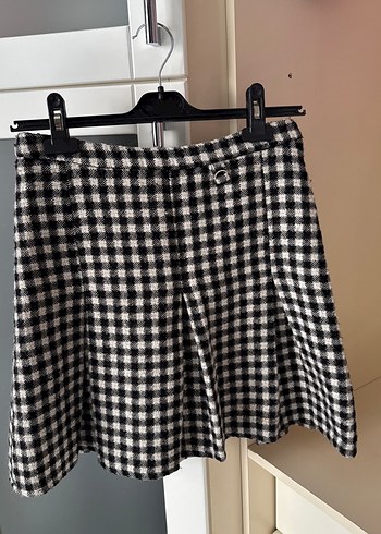 Gri Ekose Desenli Kaşe Kumaş  Mini Pileli  Etek ceket takım - Görsel 6