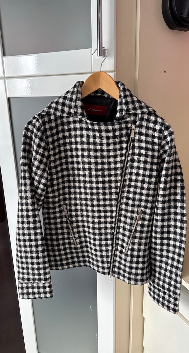 Gri Ekose Desenli Kaşe Kumaş  Mini Pileli  Etek ceket takım - Görsel 2