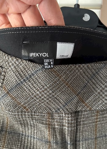 Kemerli Kahverengi Gri Mini Kumaş Pantolon - Görsel 4