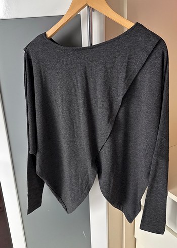 Gri Salaş Drapeli Kadın Penye - Görsel 2