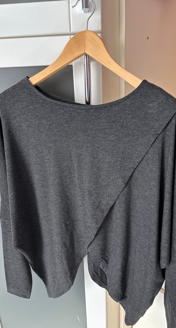 Gri Salaş Drapeli Kadın Penye - Görsel 3