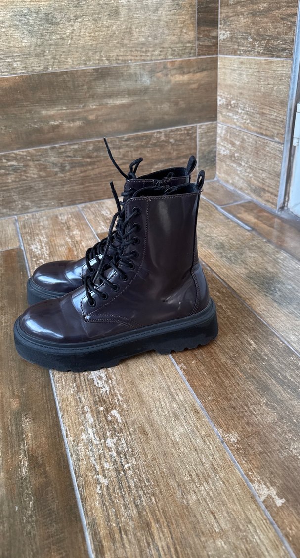 Kahverengi Deri Goth Platform Topuklu Kadın Bot - Görsel 4