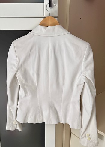 36 Beden Kadın Beyaz Klasik Kesim Keten Blazer Ceket
