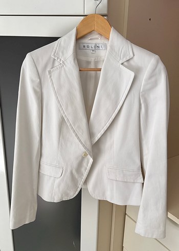 Kadın Beyaz Klasik Kesim Keten Blazer Ceket