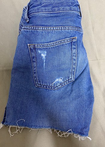 Zara ZARA WOMEN Kadın Mavi Kemerli Mini Kot Şort