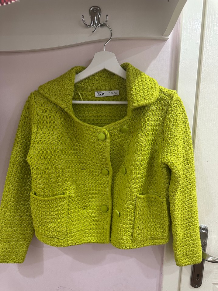 Yeşil Örgü Kısa Kadın Hırka - Görsel 4