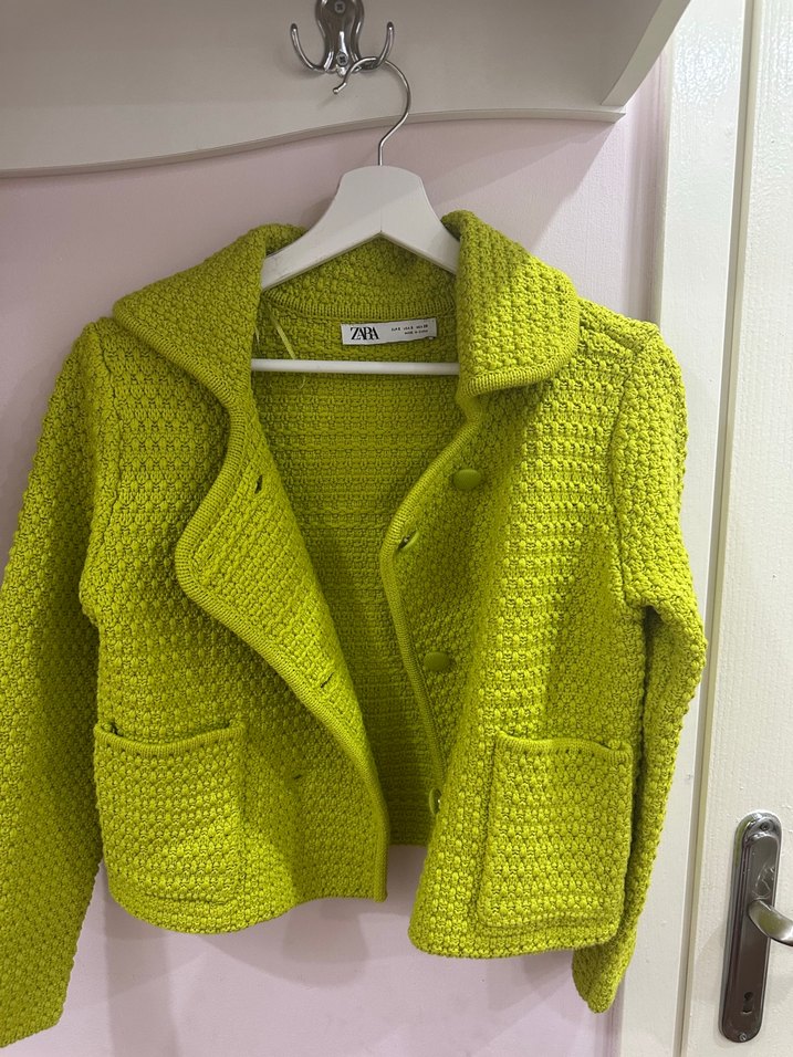 Yeşil Örgü Kısa Kadın Hırka - Görsel 2