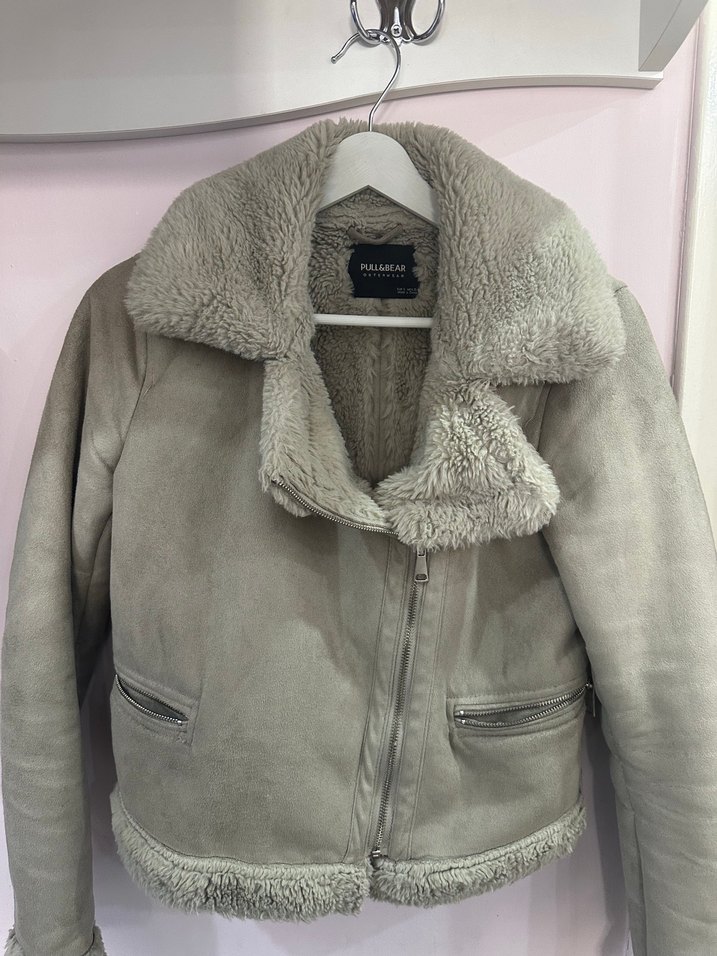 Gri Süet Kadın Ceket, Kürklü, Sokak Stili - Görsel 5