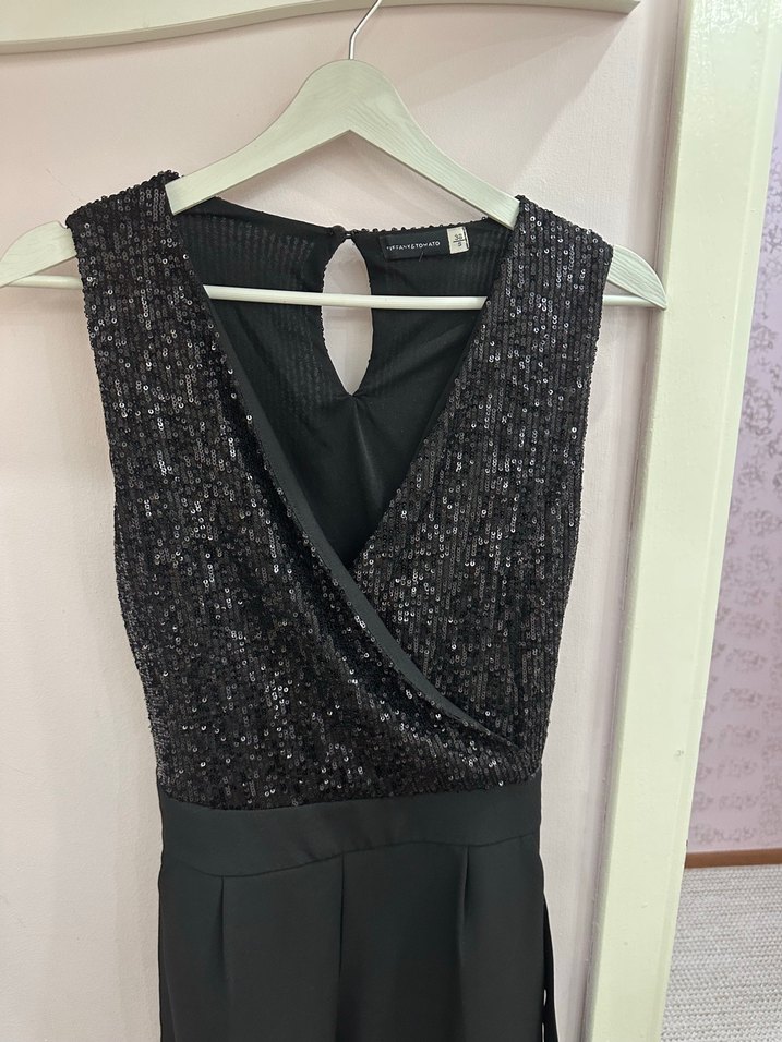 Kadın Siyah V Yaka Kemerli Midi Tulum - Görsel 3