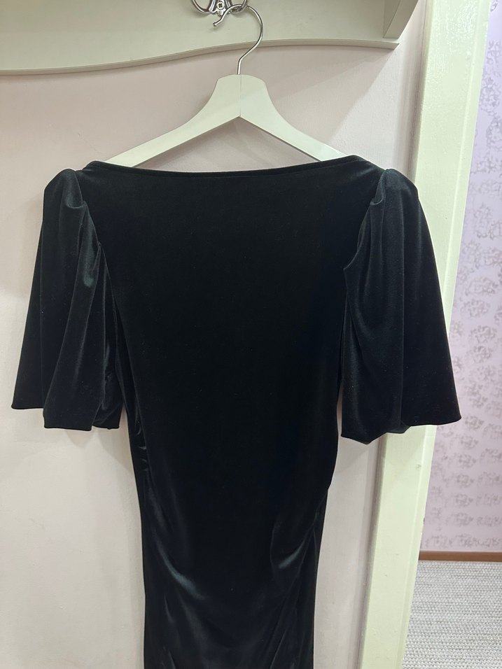 Siyah V Yakalı Drapeli Kadie Kadın Abiye Elbise - Görsel 3