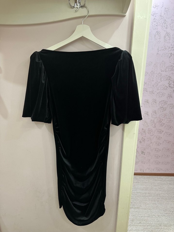 Siyah V Yakalı Drapeli Kadie Kadın Abiye Elbise - Görsel 2