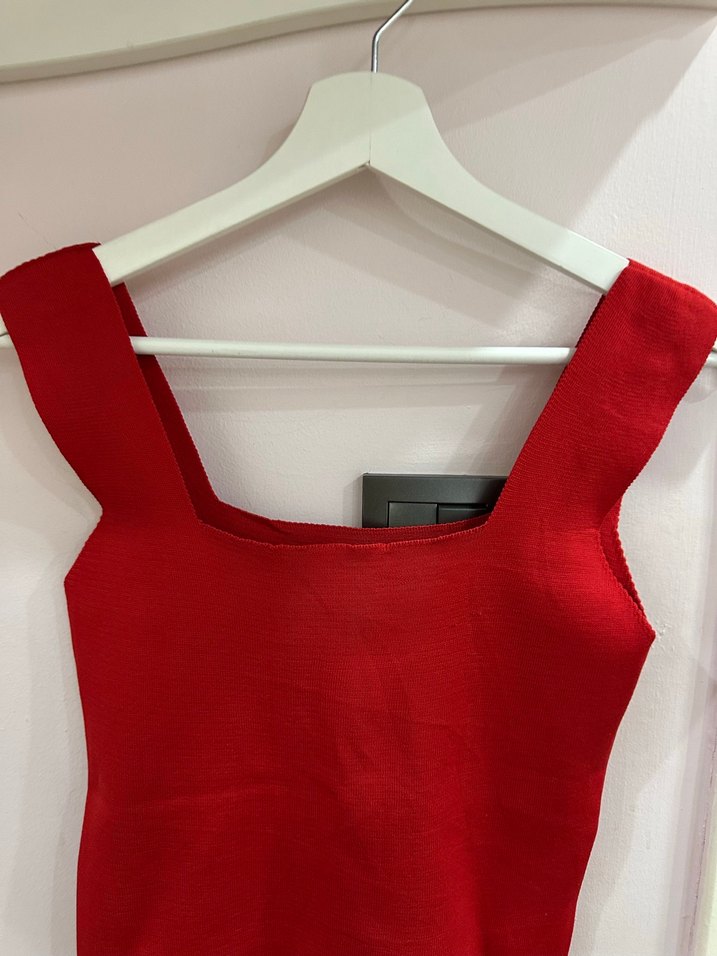 Kırmızı V Yaka Örme  Atlet - Görsel 3