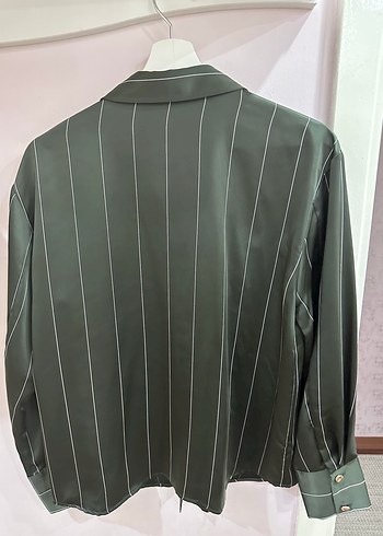 Düğmeli Çizgili Kadın Gömlek - Görsel 3