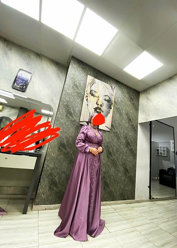 Diğer Mor Uzun Kollu Drapeli Abiye Elbise