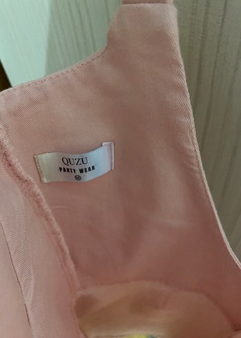 m Beden pembe Renk Pembe V Yaka Kolsuz Midi Elbise
