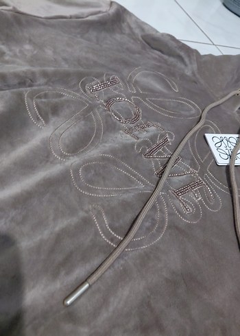 Loewe Kadın Kahverengi Rahat Sweatshirt ve Eşofman Takımı kadife
