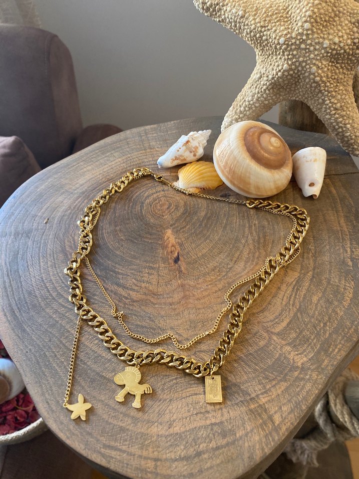 Altın Renk Zincir Detaylı Kadın Kolye - Görsel 3